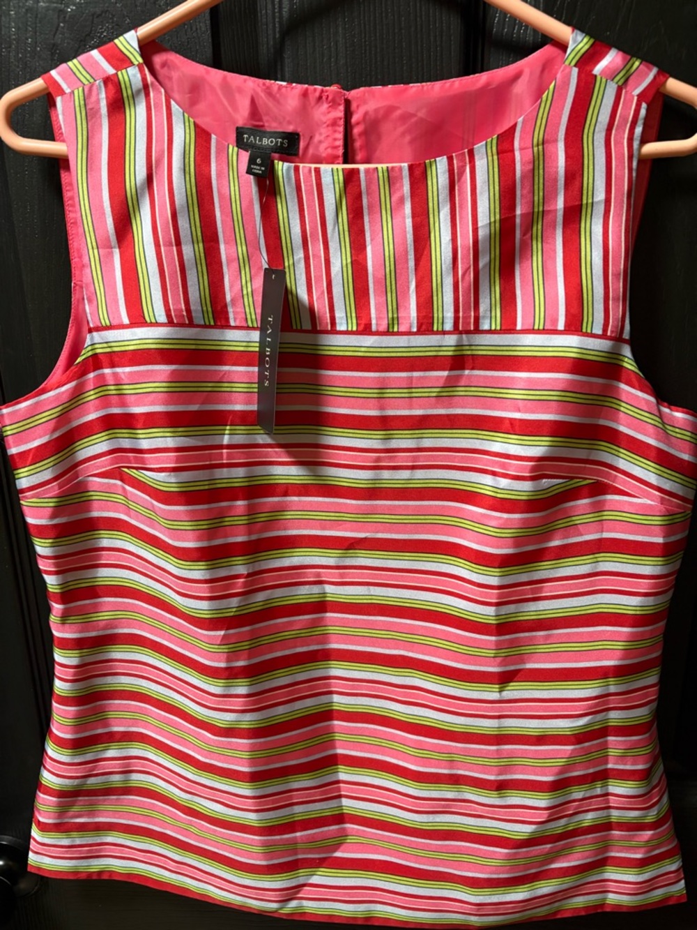 Talbots Pink, Green & White Striped Sleeveless Shell